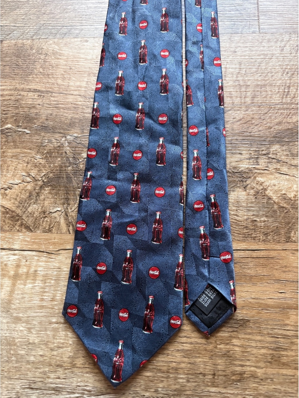 Vintage Coca-Cola Brand Silk Tie in Blue with Coca-Cola Bottle Print